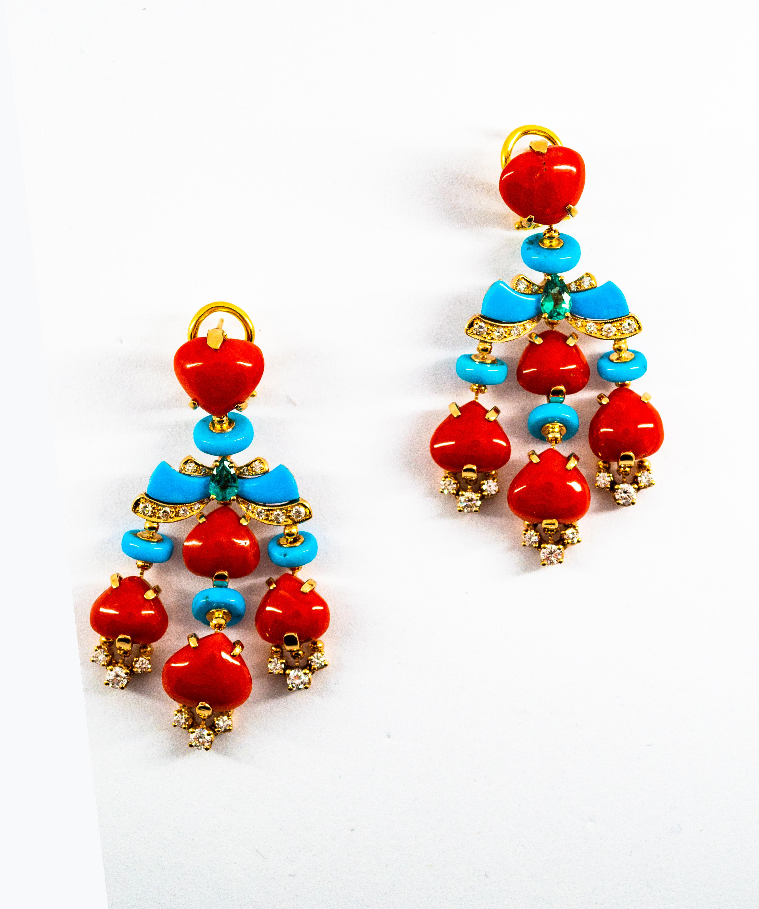 Art Deco White Diamond Emerald Red Coral Turquoise Yellow Gold Clip-On Earrings 8