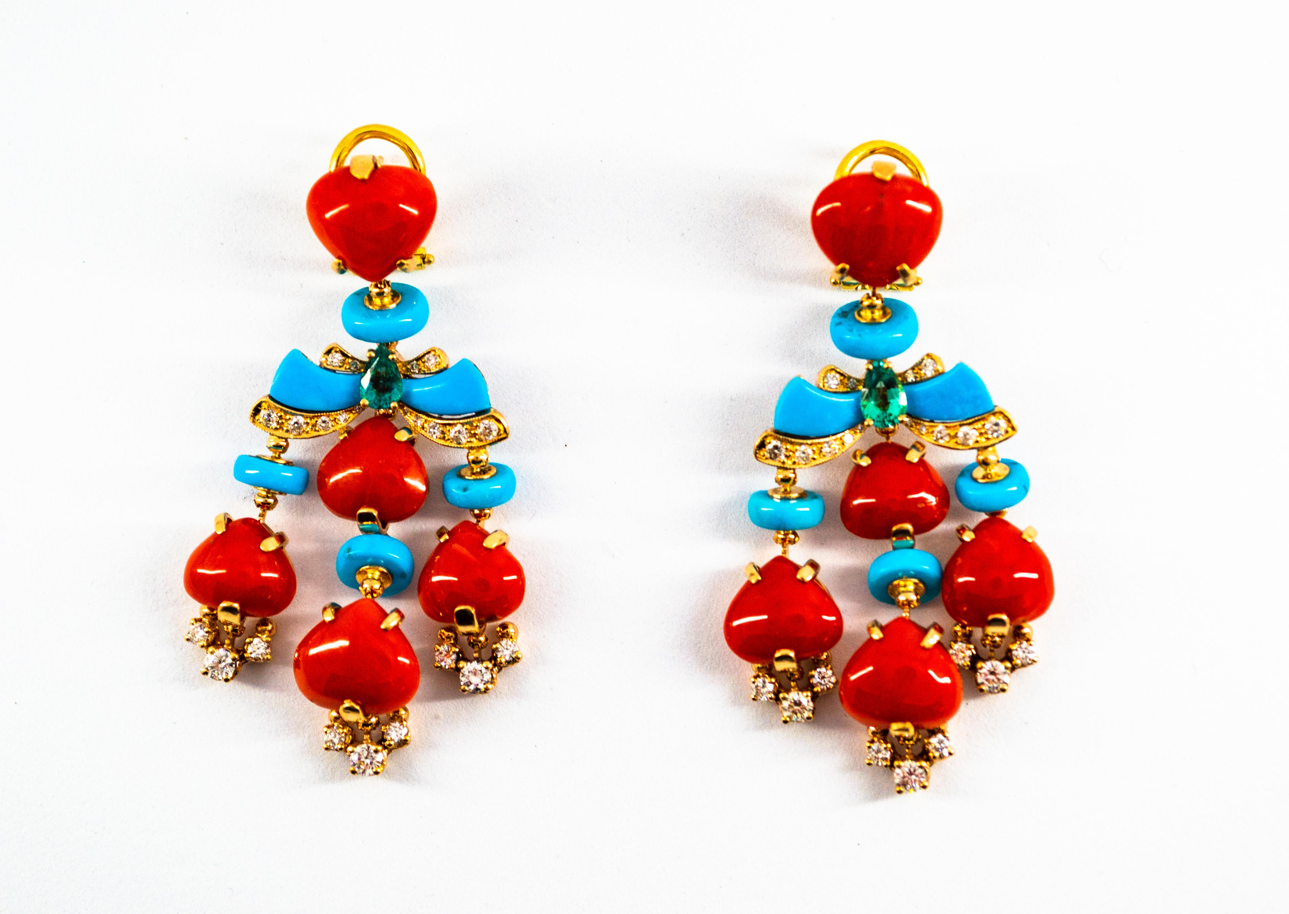 Art Deco White Diamond Emerald Red Coral Turquoise Yellow Gold Clip-On Earrings 9
