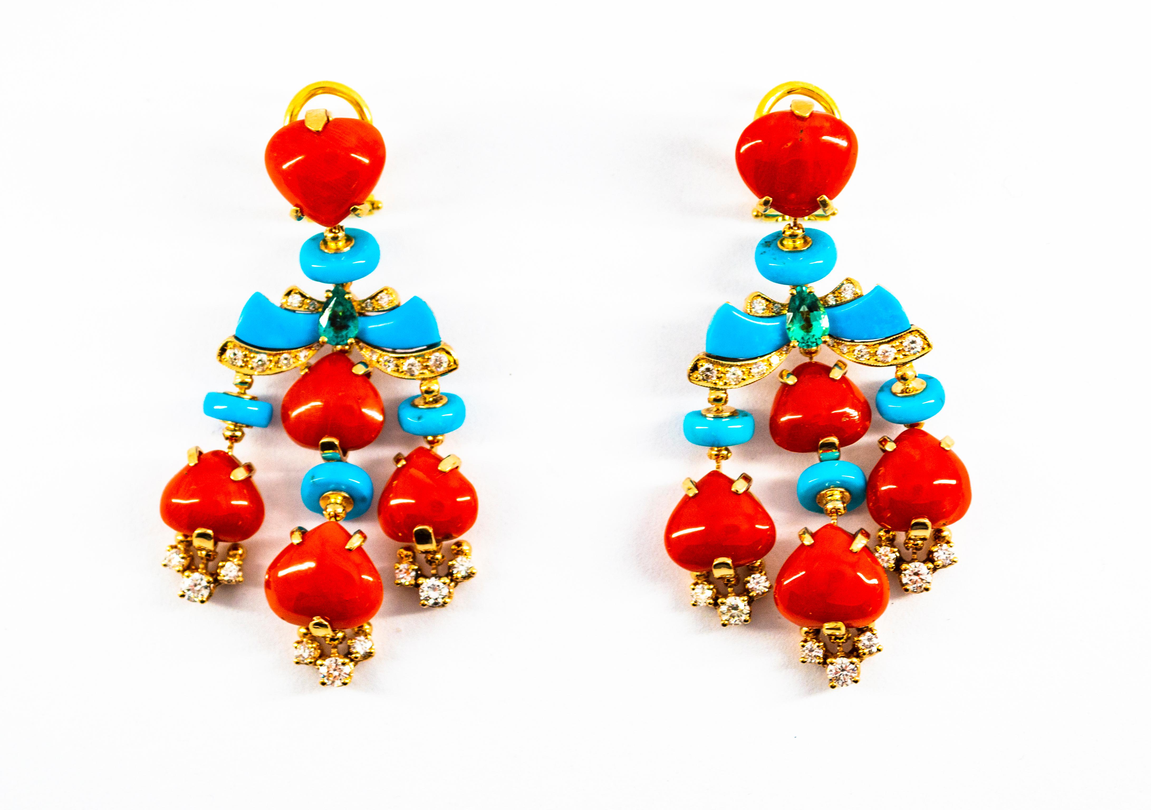 Art Deco White Diamond Emerald Red Coral Turquoise Yellow Gold Clip-On Earrings 10