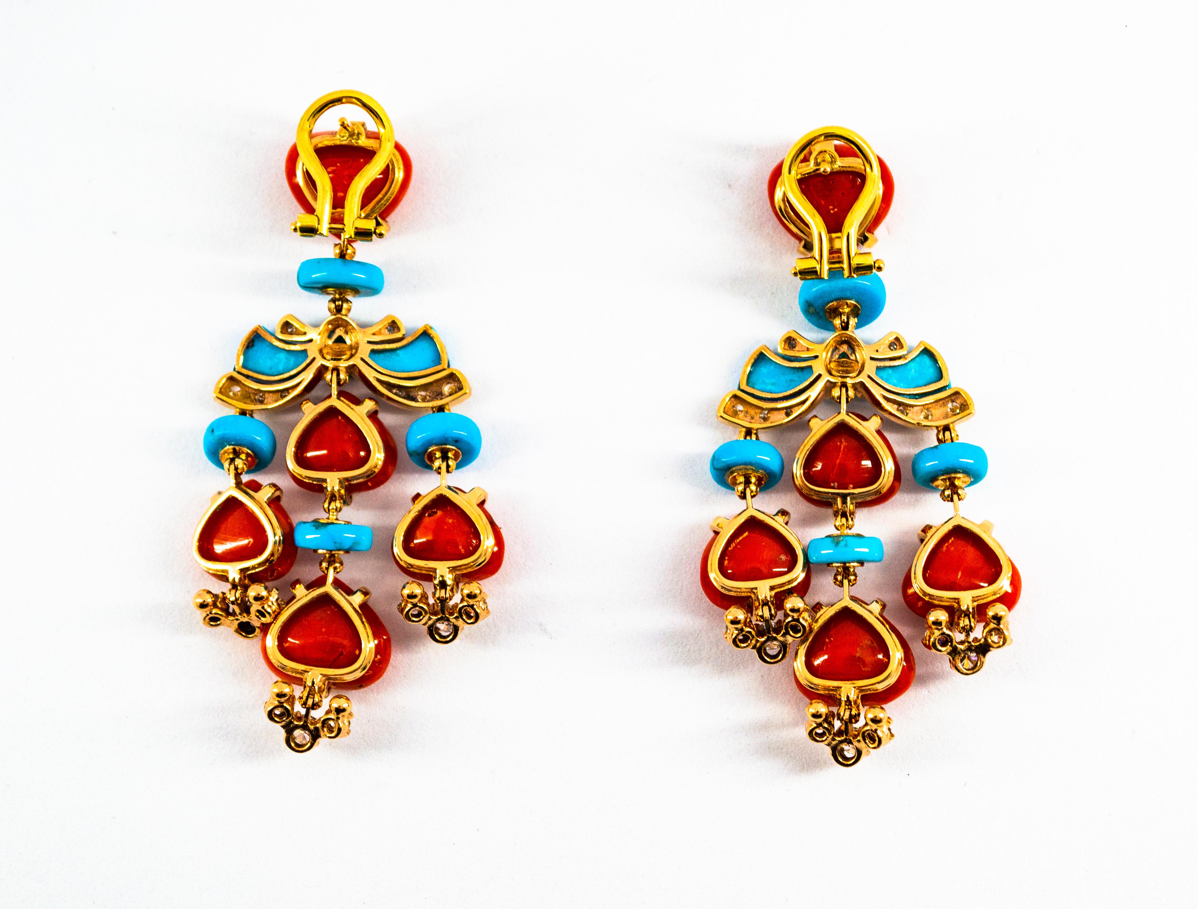 Art Deco Style Diamond Emerald Red Coral Turquoise Yellow Gold Clip-On Earrings 11