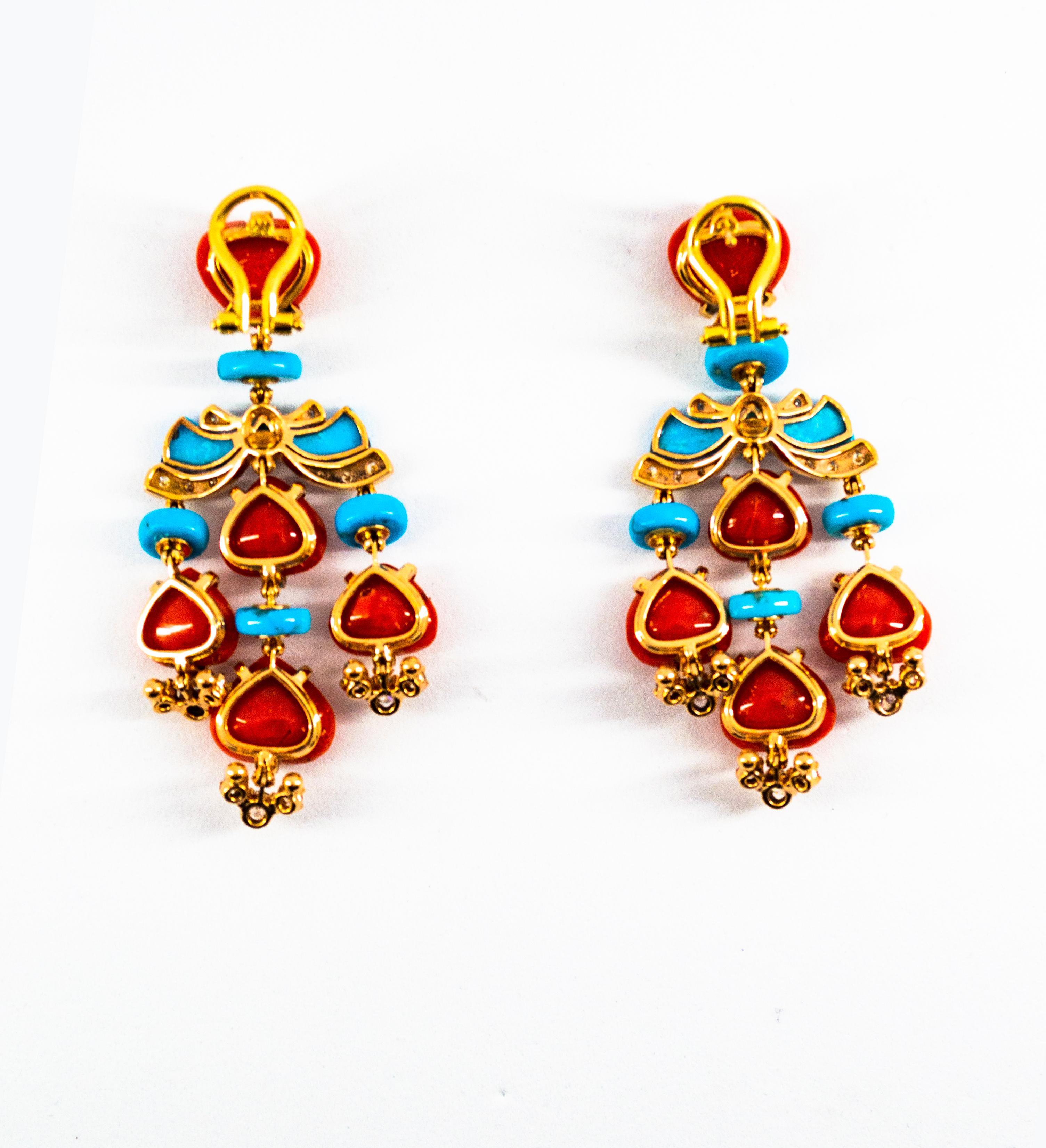 Art Deco White Diamond Emerald Red Coral Turquoise Yellow Gold Clip-On Earrings 12