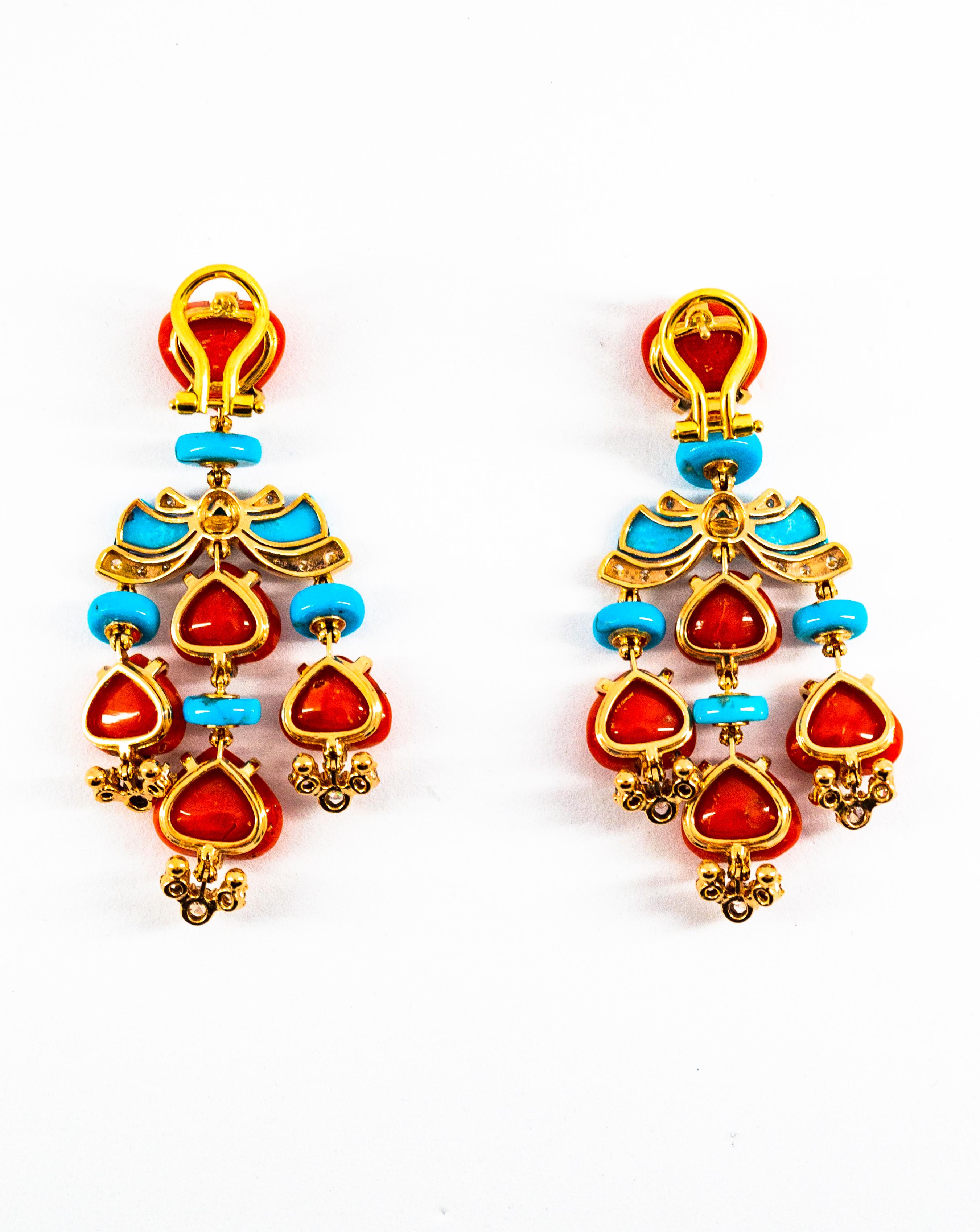 Art Deco Style Diamond Emerald Red Coral Turquoise Yellow Gold Clip-On Earrings 13