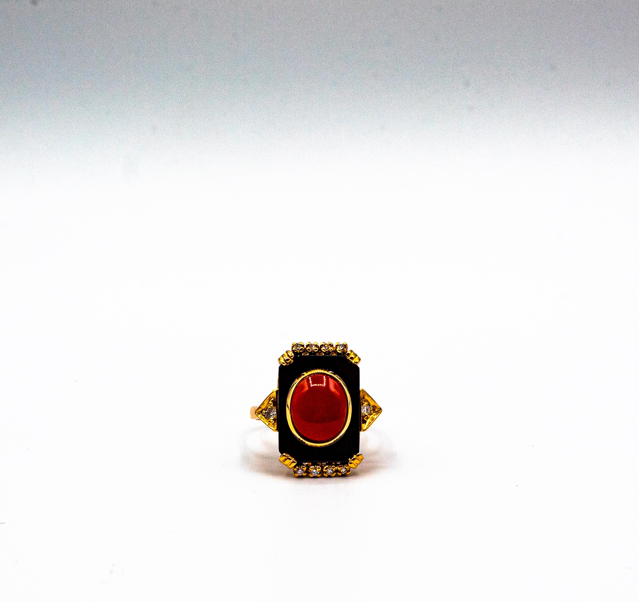 Art Deco Style Diamond Mediterranean Red Coral Onyx Yellow Gold Cocktail Ring For Sale 6