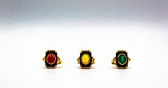 Art Deco White Diamond Mediterranean Red Coral Onyx Yellow Gold Cocktail Ring