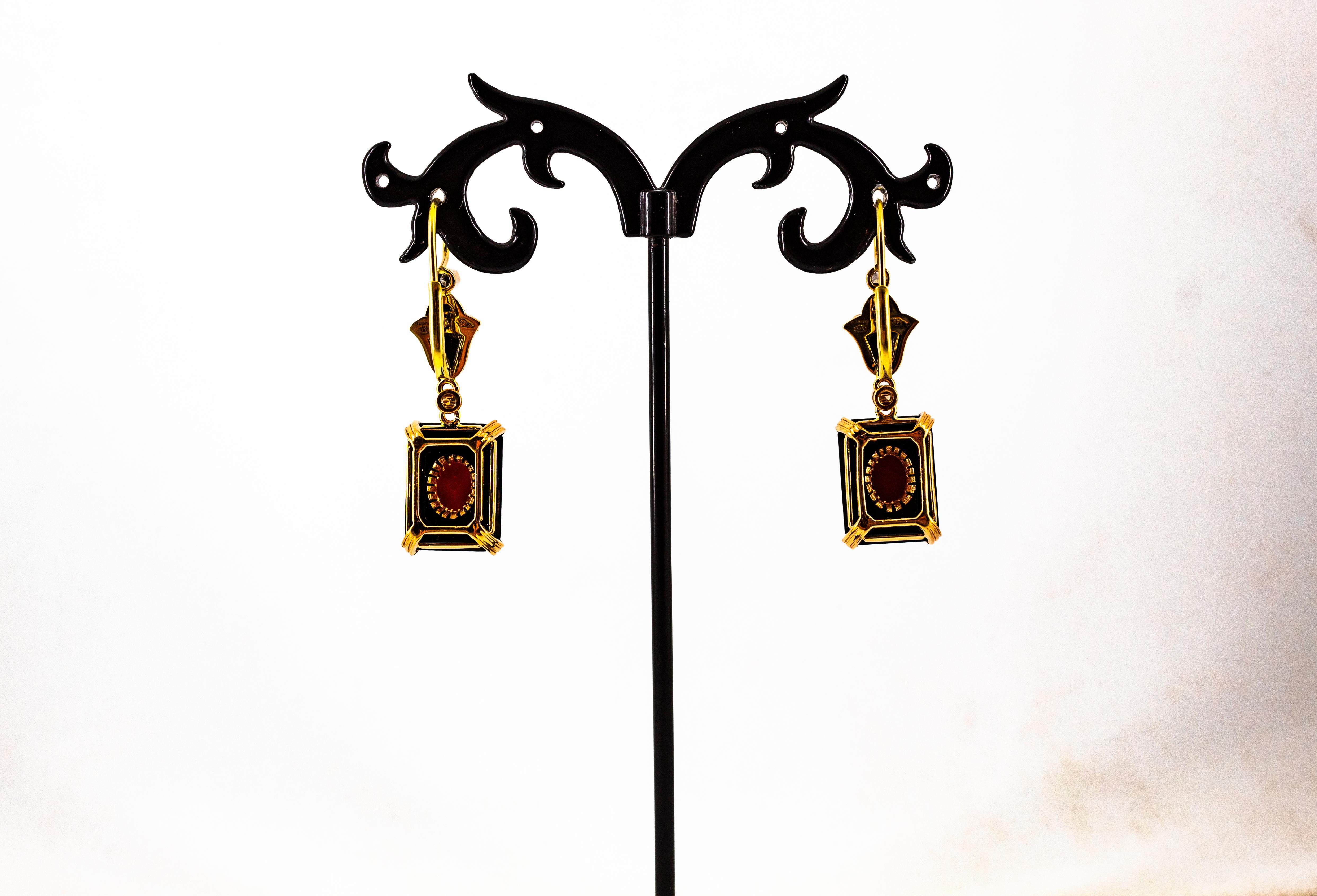 Art Deco White Diamond Mediterranean Red Coral Onyx Yellow Gold Drop Earrings For Sale 9