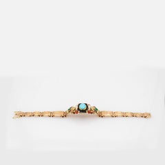 Armband im Art-Déco-Stil aus Weißdiamanten, Türkis, Rubin, Smaragd, Koralle, Onyx und Gelbgold