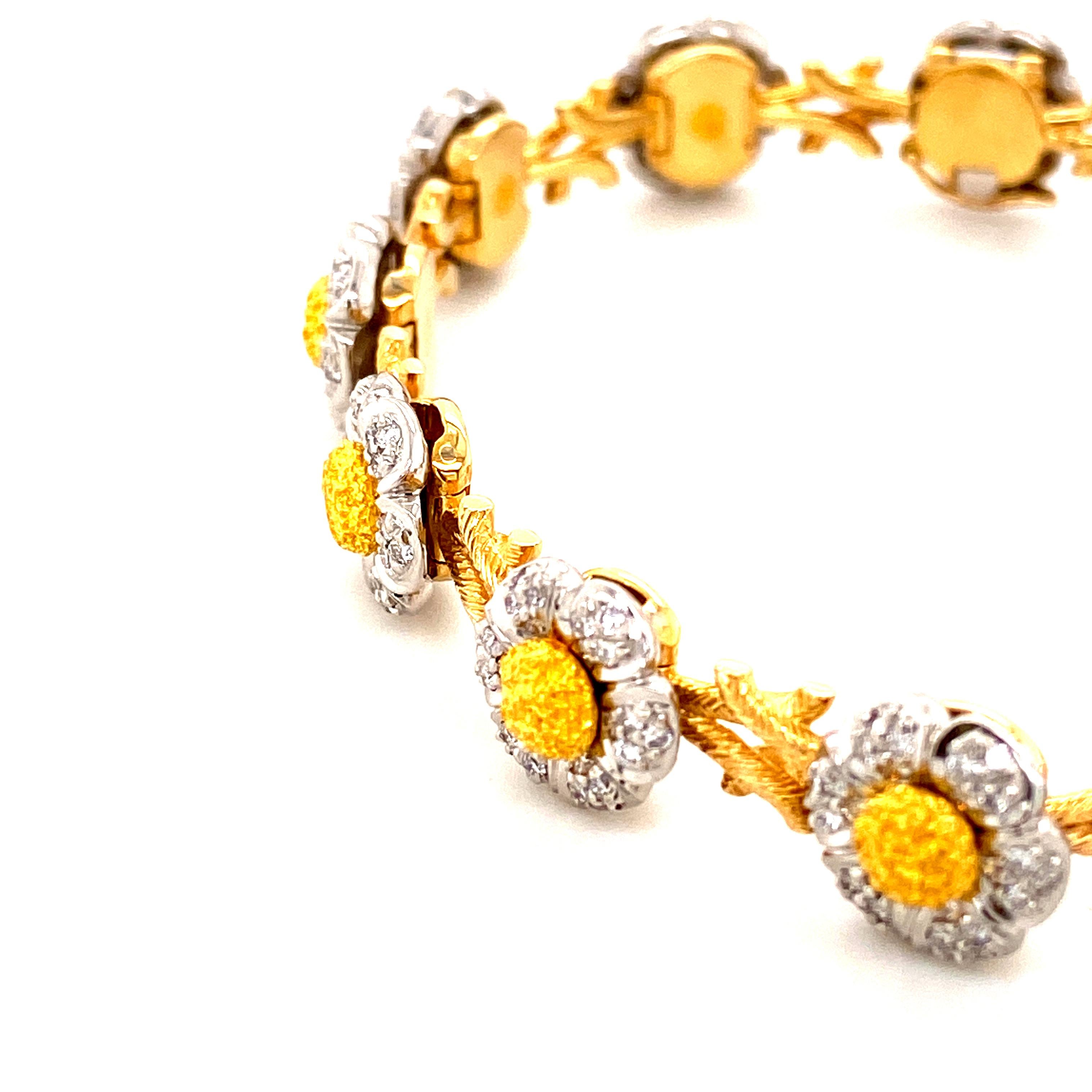Round Cut Art Deco Style White Diamond, Yellow and White Gold Bracelet For Sale