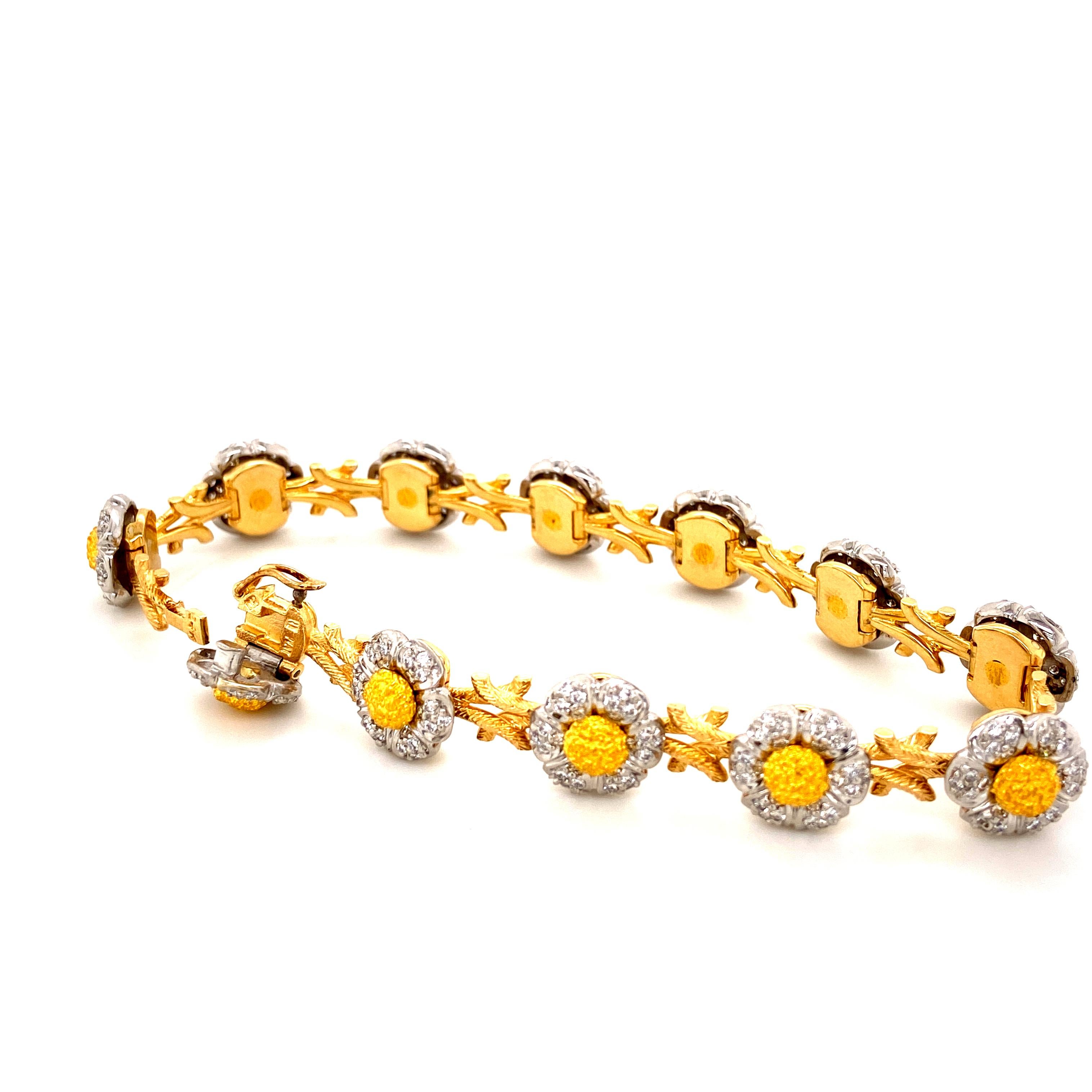 Women's or Men's Art Deco Style White Diamond, Yellow and White Gold Bracelet For Sale