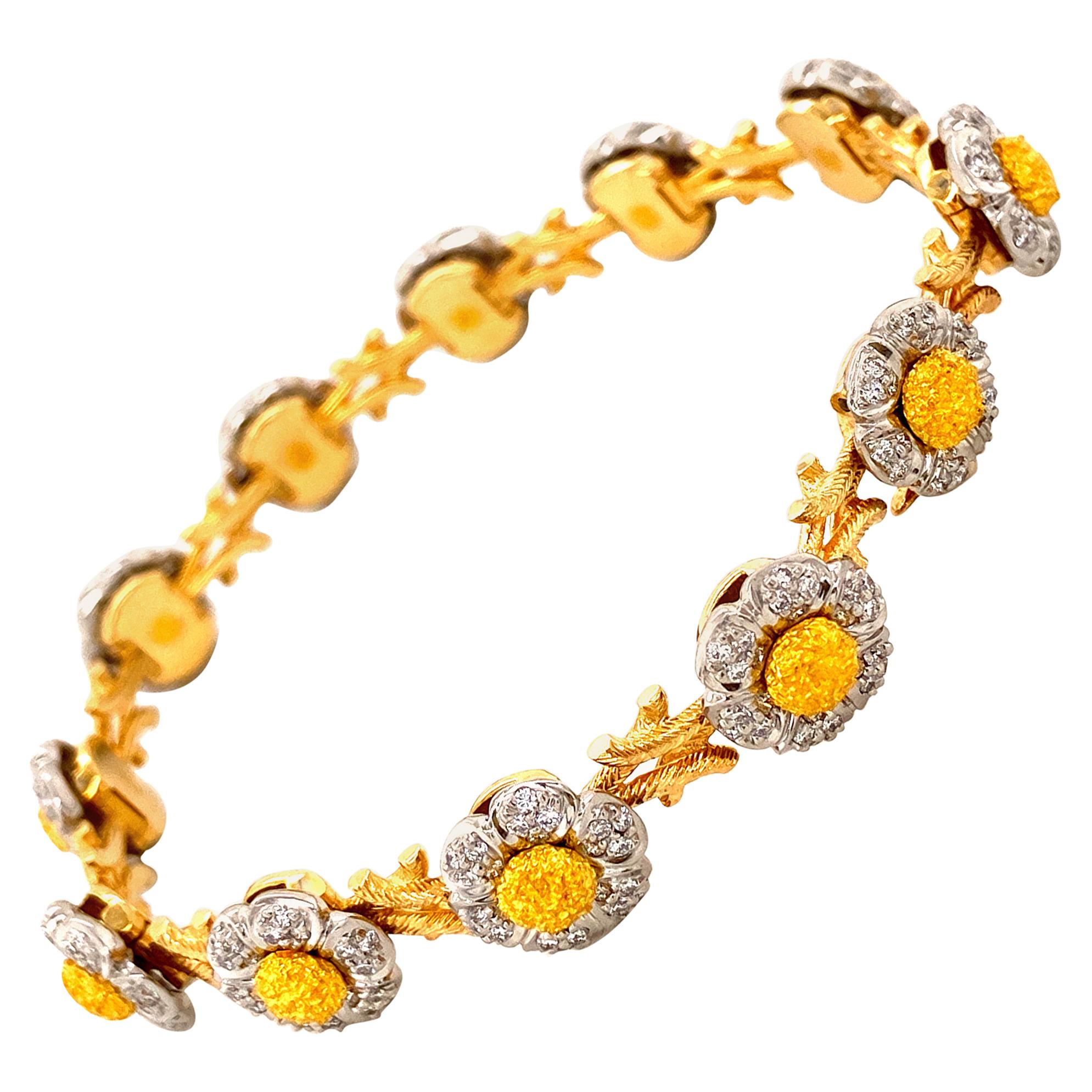 Bracelet de style Art déco en or jaune et blanc avec diamants blancs