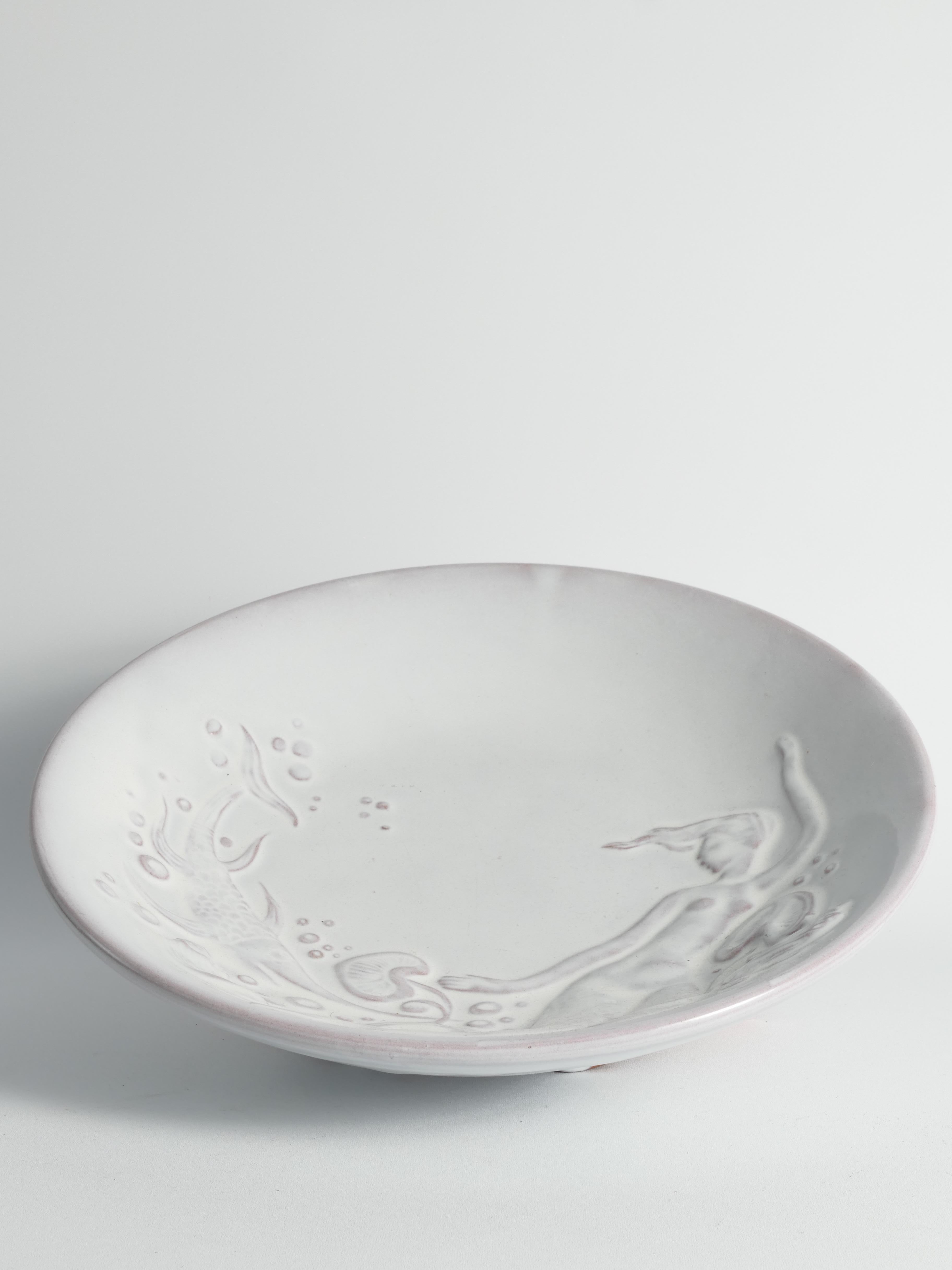Mid-20th Century Art Deco White Earthenware Mermaid Bowl 