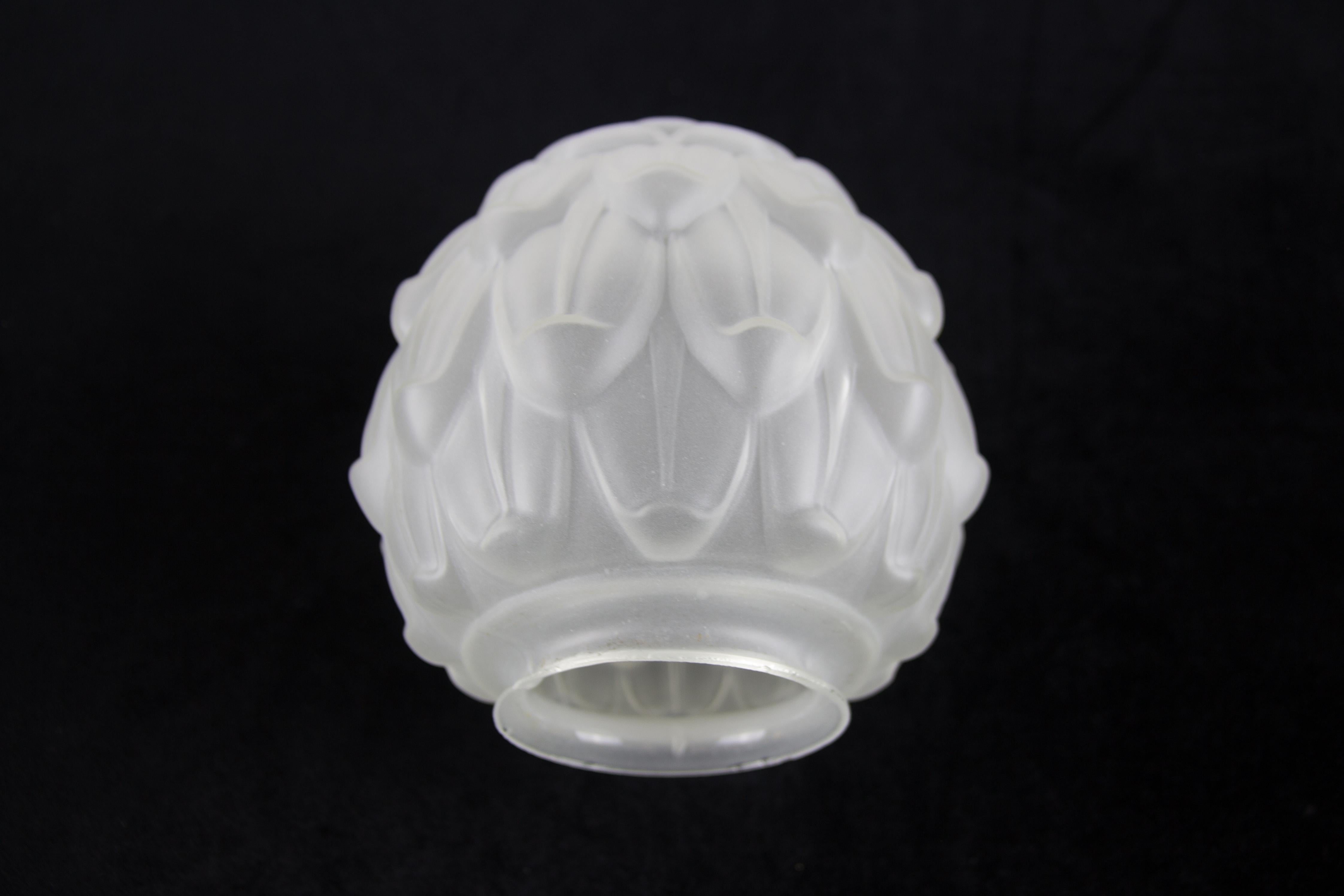 Art Deco White Frosted Glass and Chrome Pendant Ceiling Light, 1930s 4