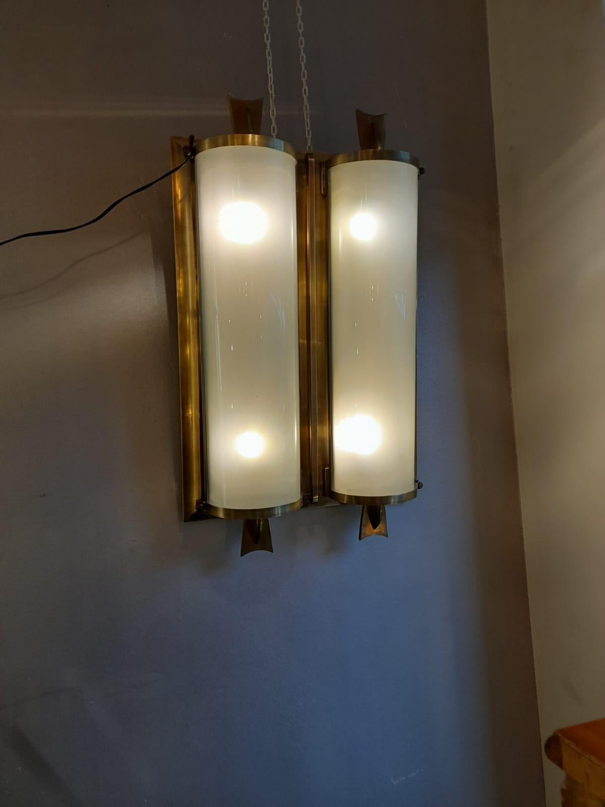 Art Deco White Glass and Brass Frame Wall Sconce 1