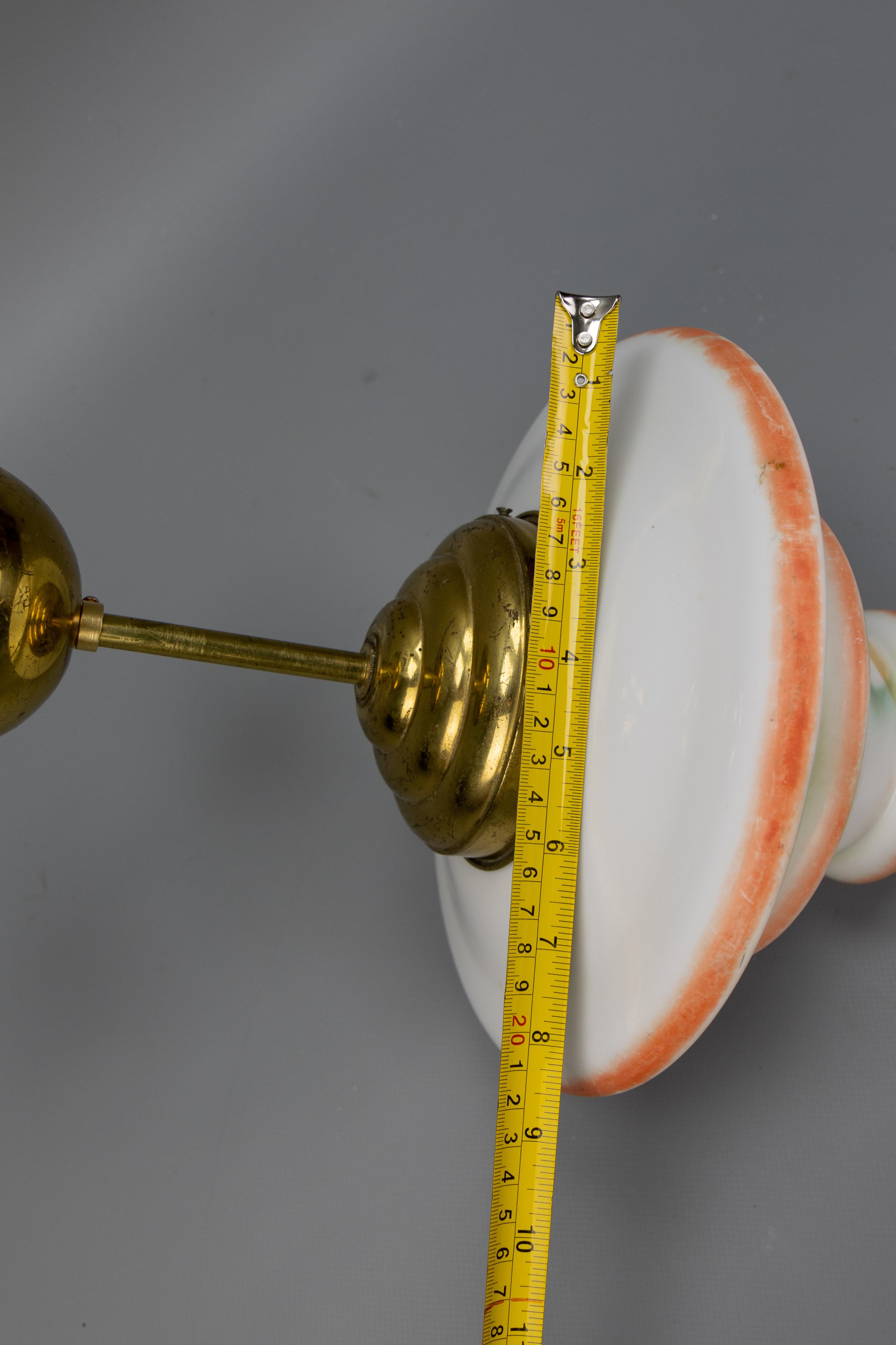 Art Deco White Glass and Brass Pendant Light, Germany, 1930s For Sale 12