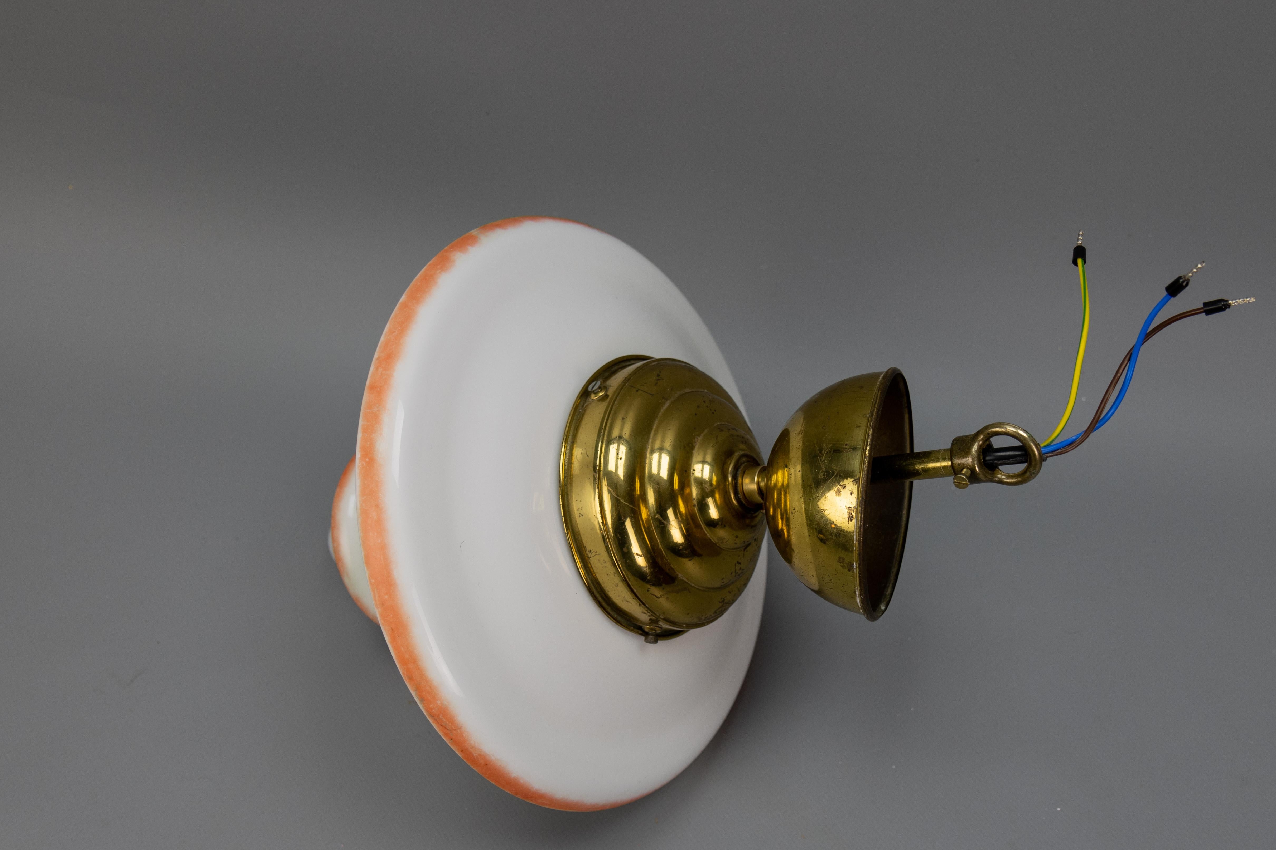 Art Deco White Glass and Brass Pendant Light, Germany, 1930s For Sale 13