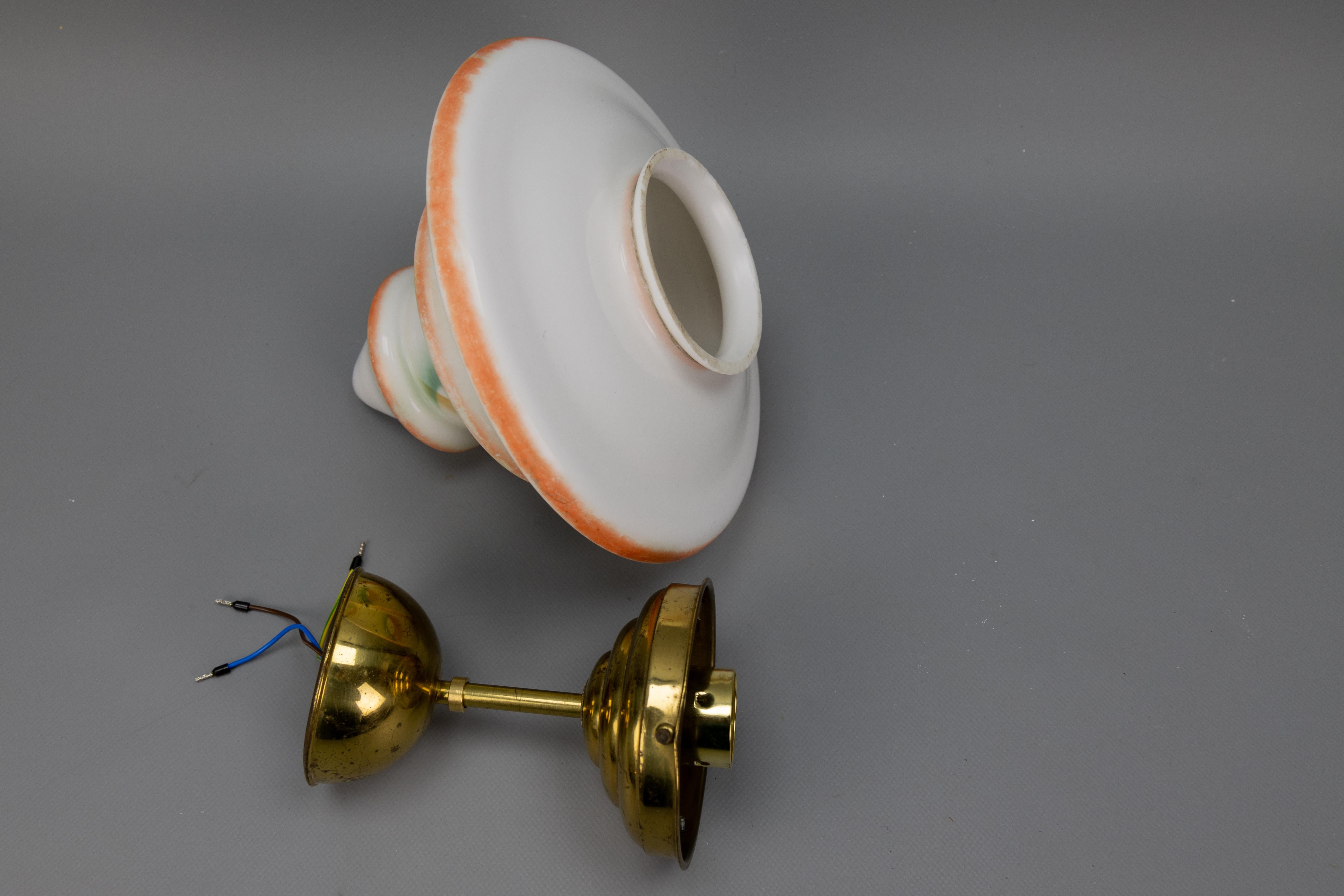 Art Deco White Glass and Brass Pendant Light, Germany, 1930s For Sale 14
