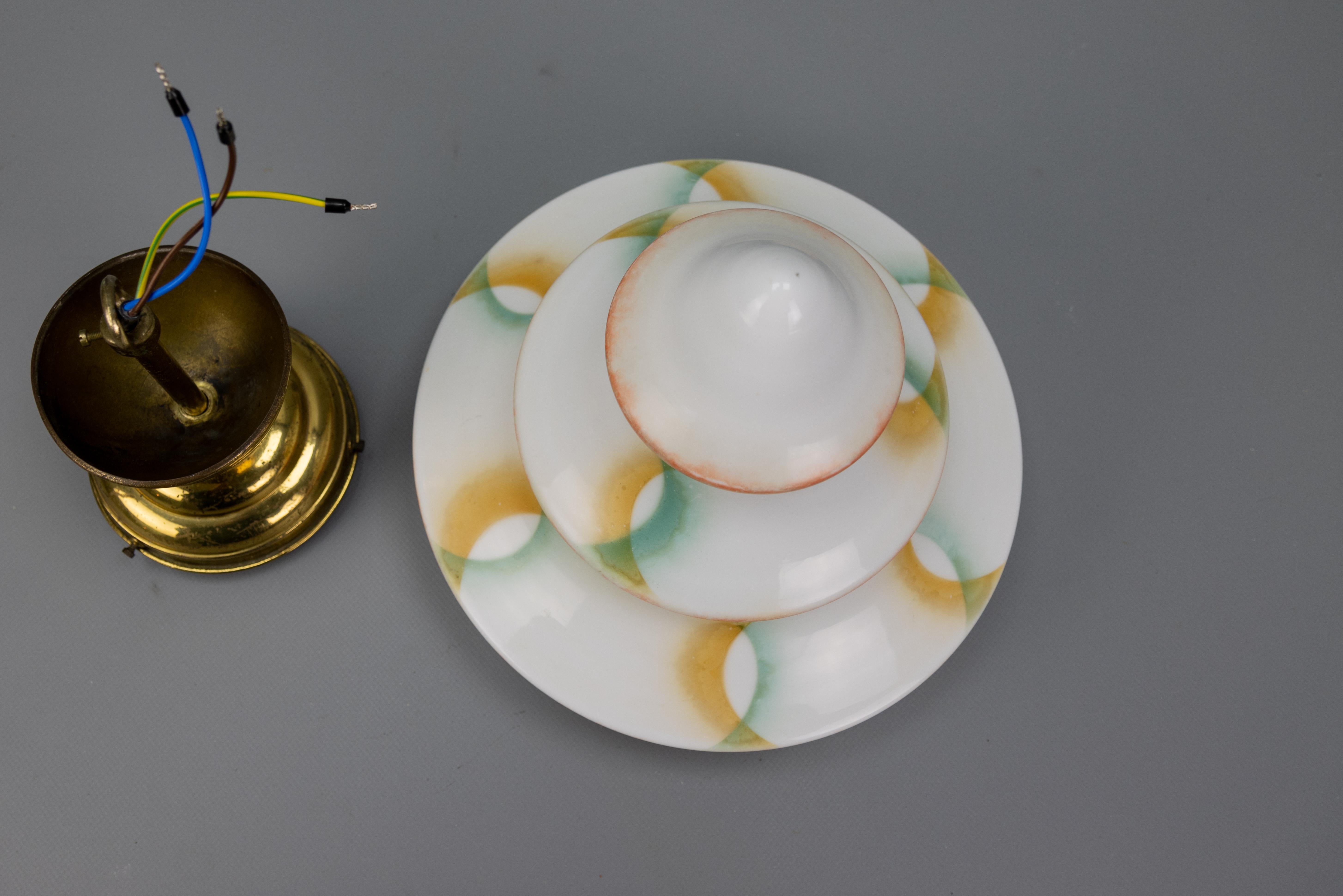 Art Deco White Glass and Brass Pendant Light, Germany, 1930s For Sale 15