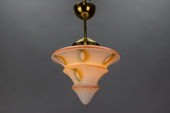 Art Deco White Glass and Brass Pendant Light, Germany, 1930s