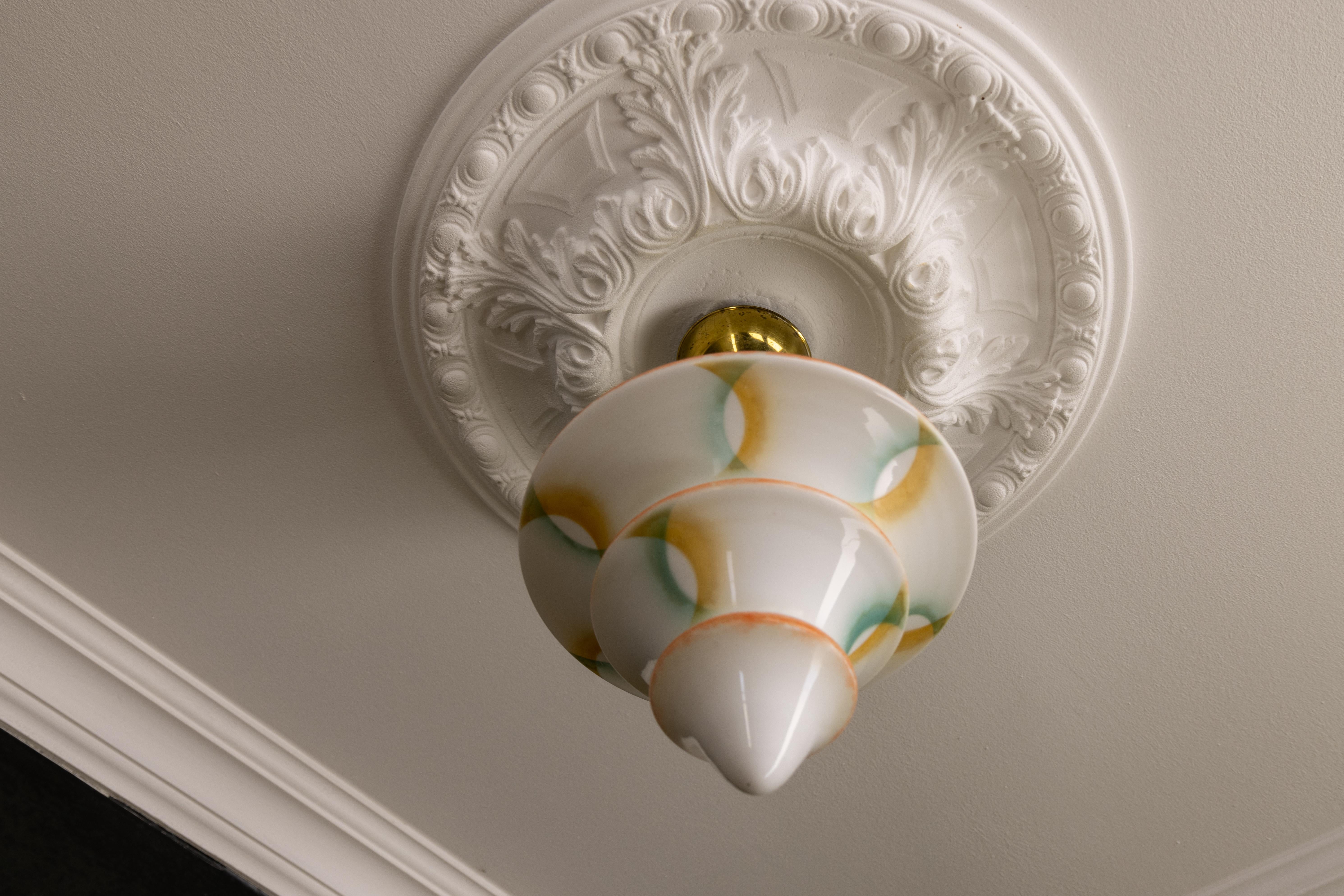 Art Deco White Glass and Brass Pendant Light, Germany, 1930s For Sale 2