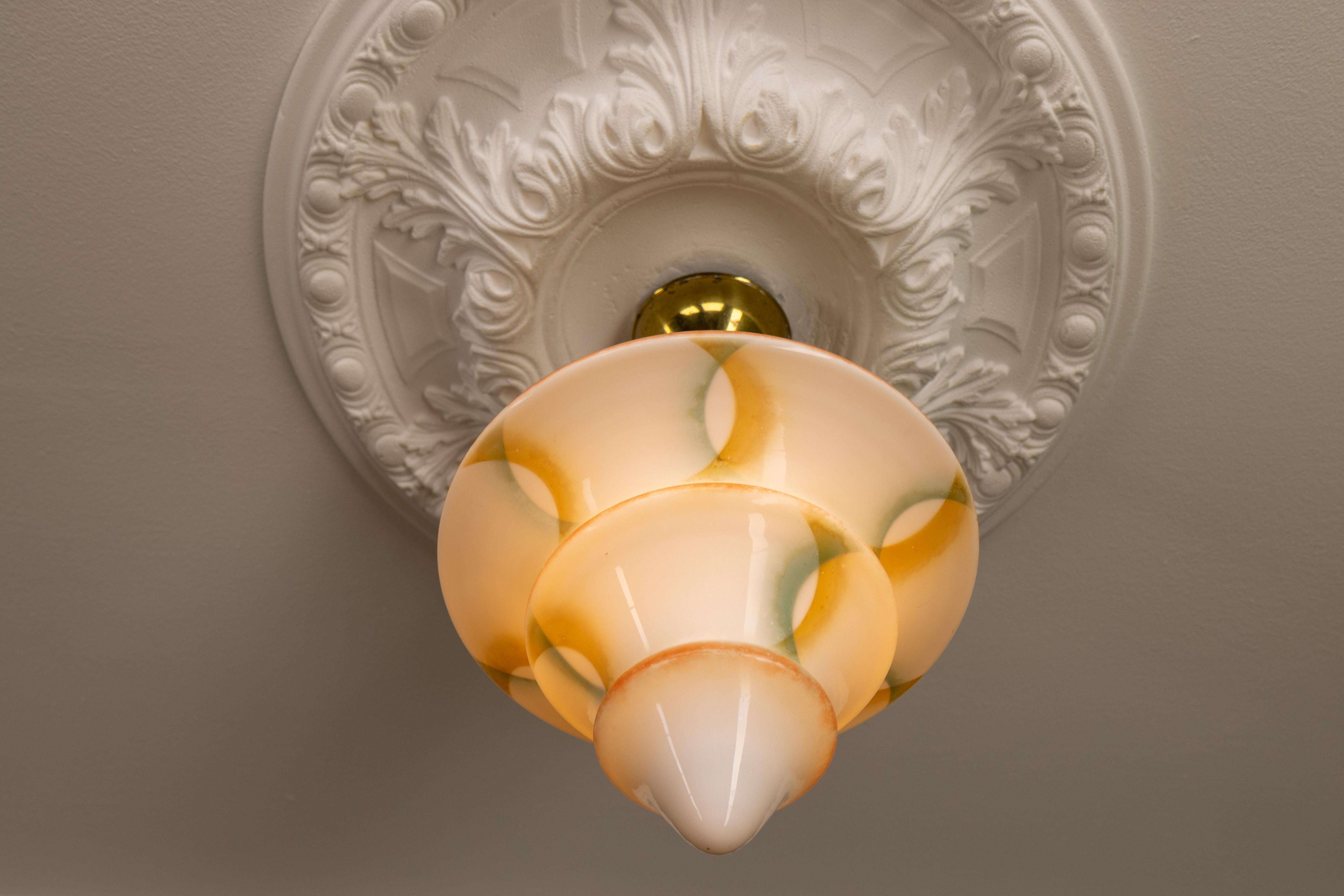 Art Deco White Glass and Brass Pendant Light, Germany, 1930s For Sale 3