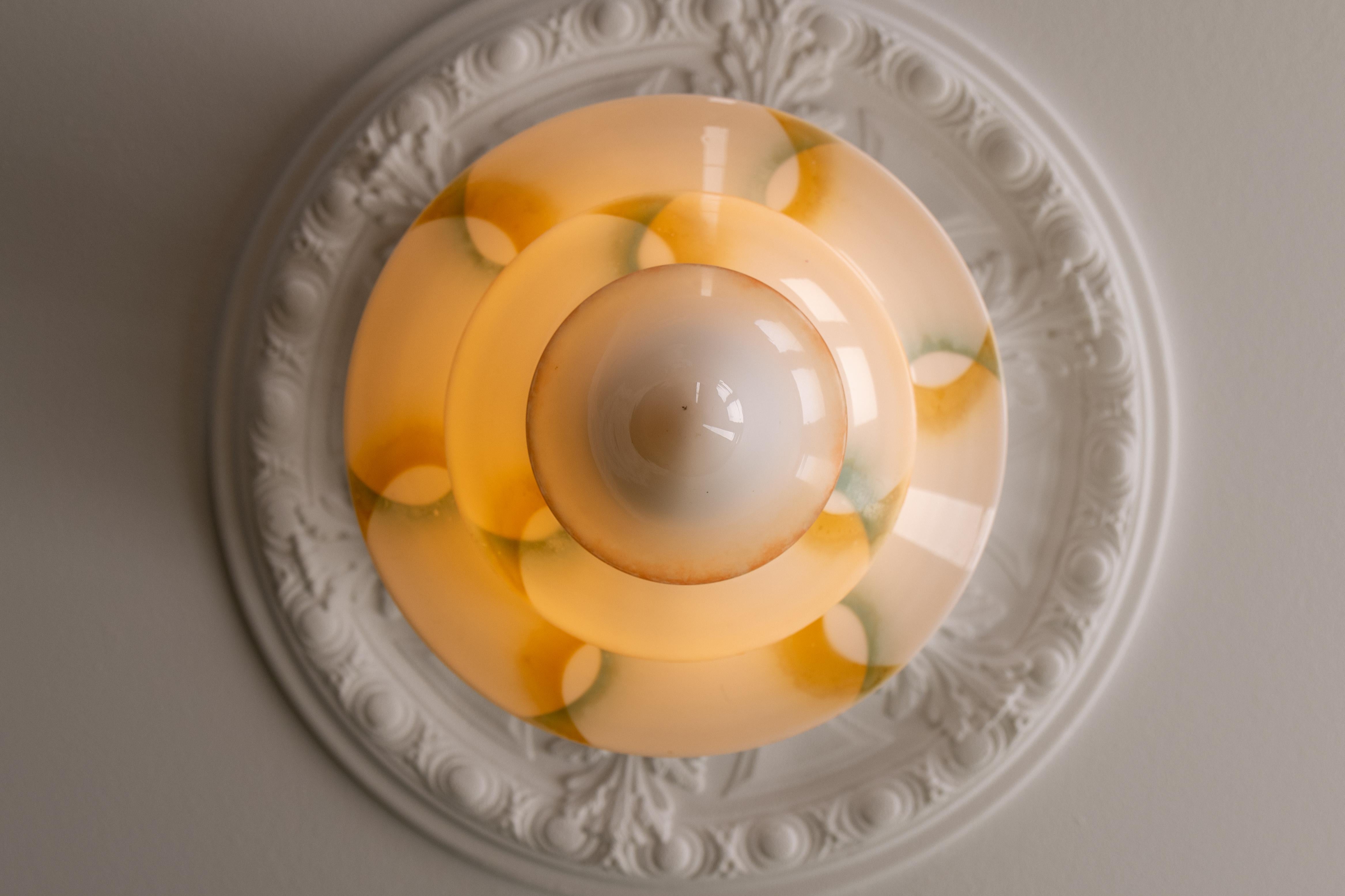 Art Deco White Glass and Brass Pendant Light, Germany, 1930s For Sale 4