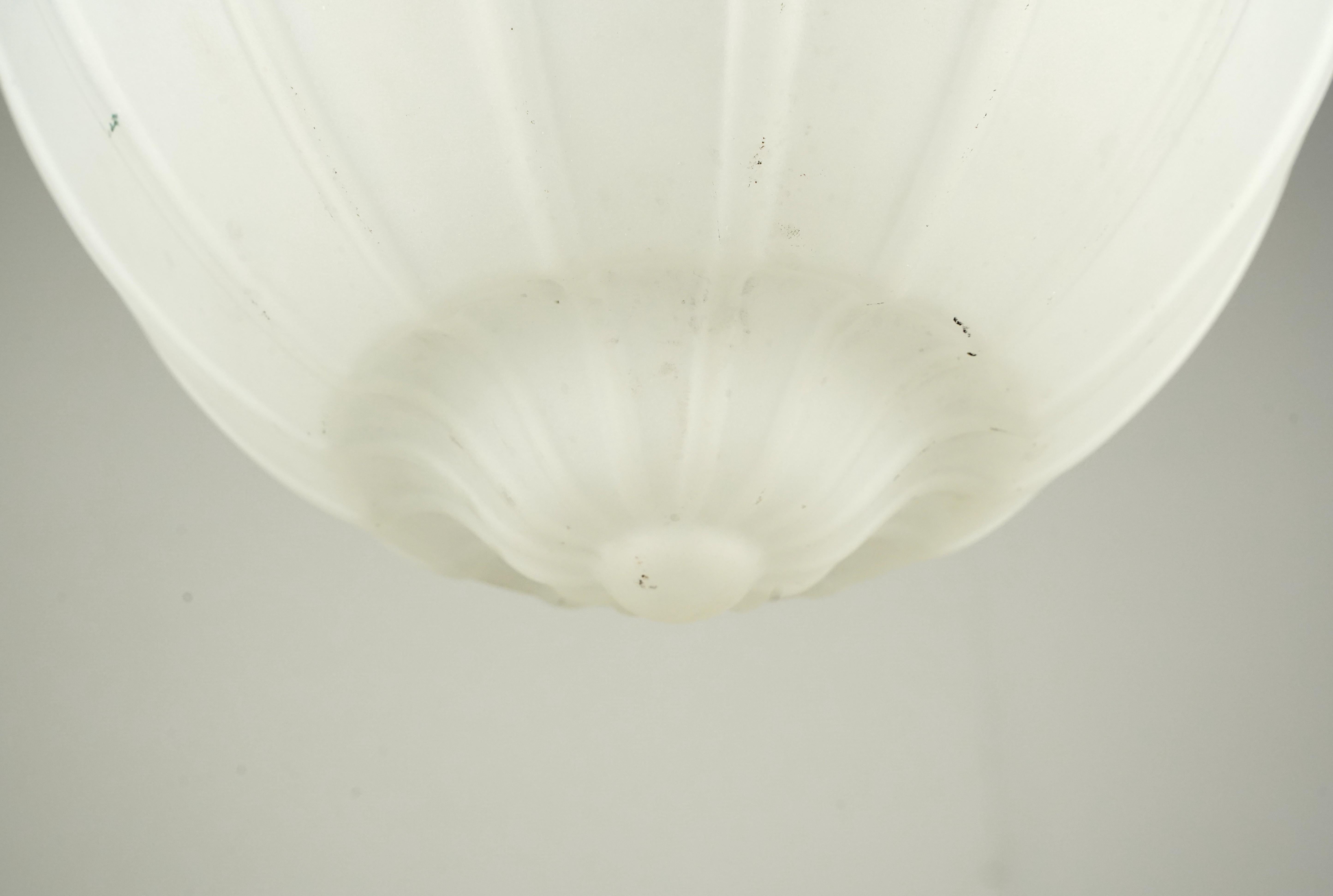 Art Deco White Glass Globe Pewter Semi Flush Mount Light in vendita 3