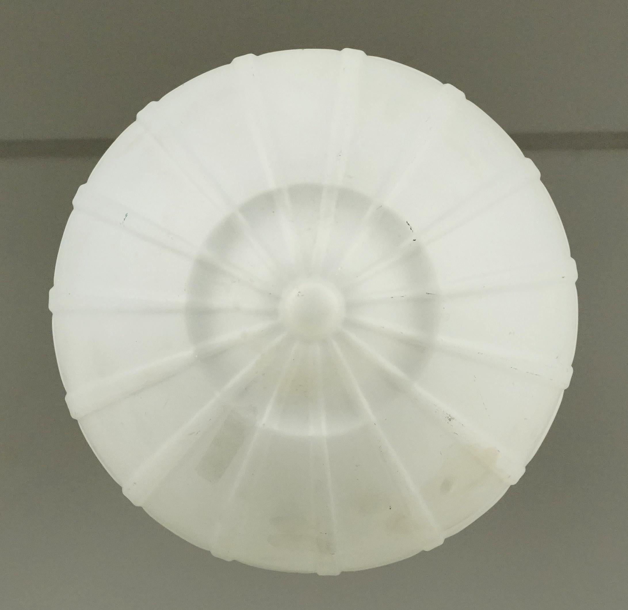 Art Deco White Glass Globe Pewter Semi Flush Mount Light in vendita 4