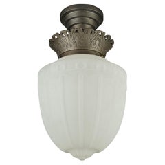 Art Deco White Glass Globe Pewter Semi Flush Mount Light