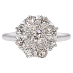 Bague grappe Art déco en or blanc 0,65 carat TCW avec diamants