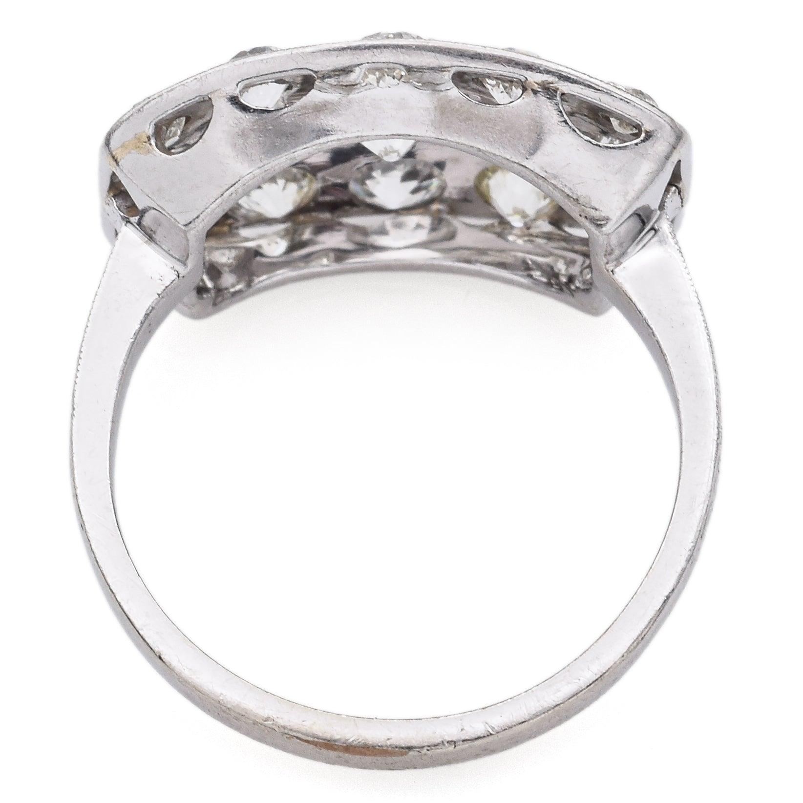Bague en or blanc Art déco 1.30tcw Old Euro Diamond Cluster Ring Pour femmes en vente