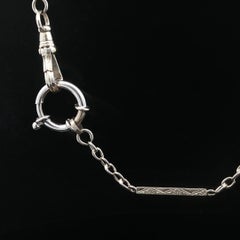 Art Deco White Gold 15" Engraved Square Boxy Cable Pocket Watch Chain Necklace