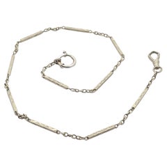 Antique Art Deco White Gold 15" Engraved Square Boxy Cable Pocket Watch Chain Necklace