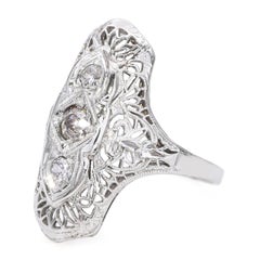 Art Deco White Gold .41ctw Old European Cut Diamond Shield Ring