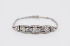 Bracciale Art Deco in oro bianco con diamanti e zaffiro