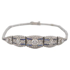 Art Deco White Gold Bracelet Diamonds and Sapphire