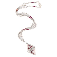 Art Deco White Gold Diamond and Ruby Necklace