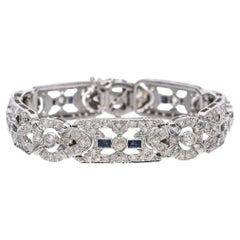 Bracciale Art Deco in oro bianco con diamanti e zaffiri