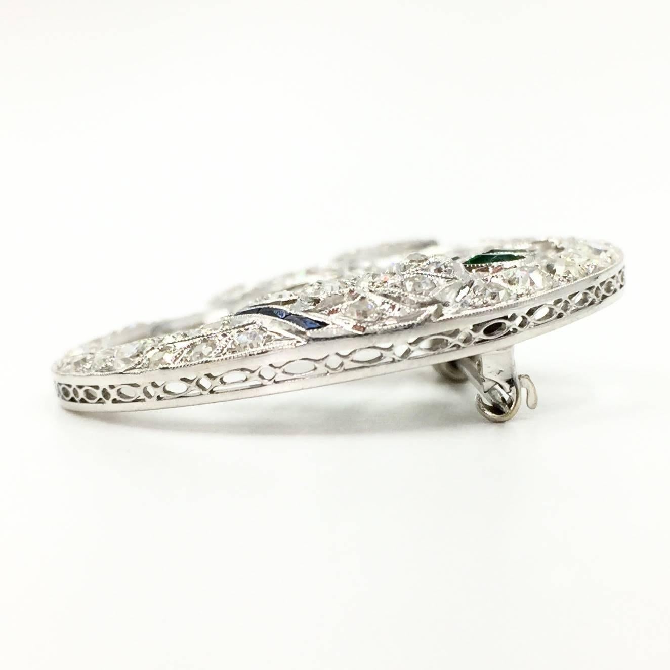 Art Deco Style White Gold Diamond Bird and Flower Brooch For Sale 2