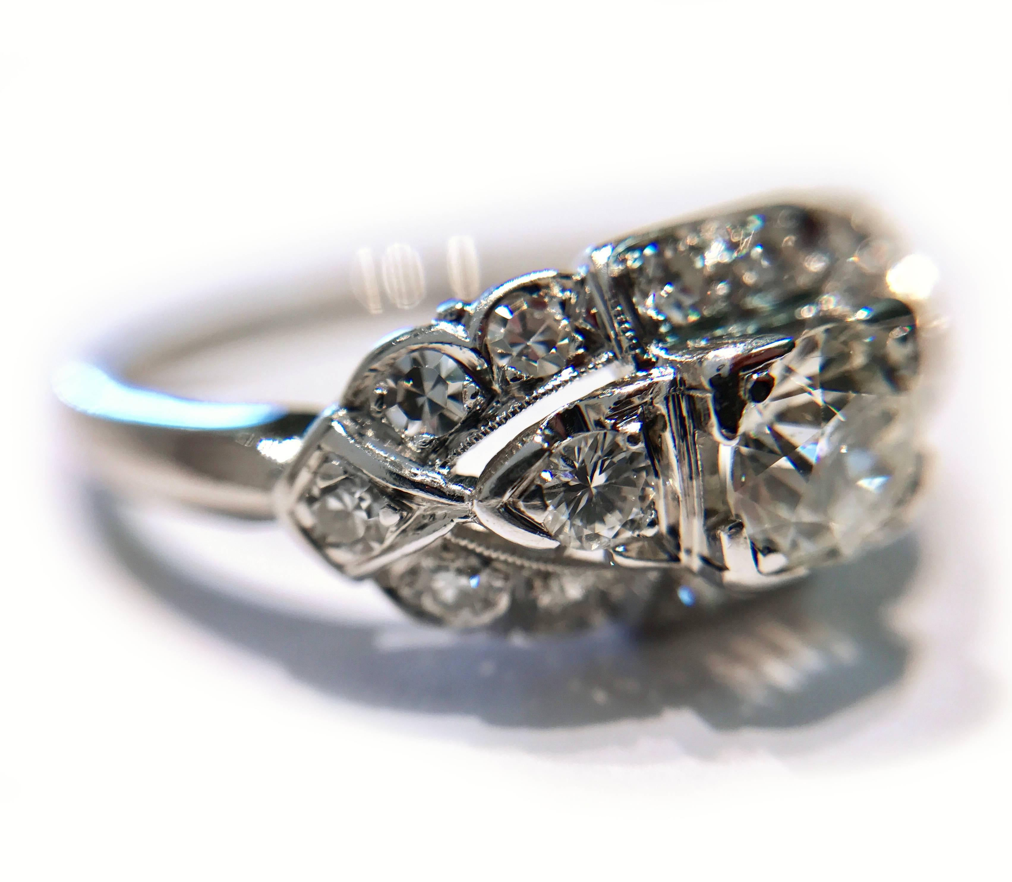 Art Deco White Gold Diamond Ring, 0.78 Carat In Good Condition In Palm Desert, CA