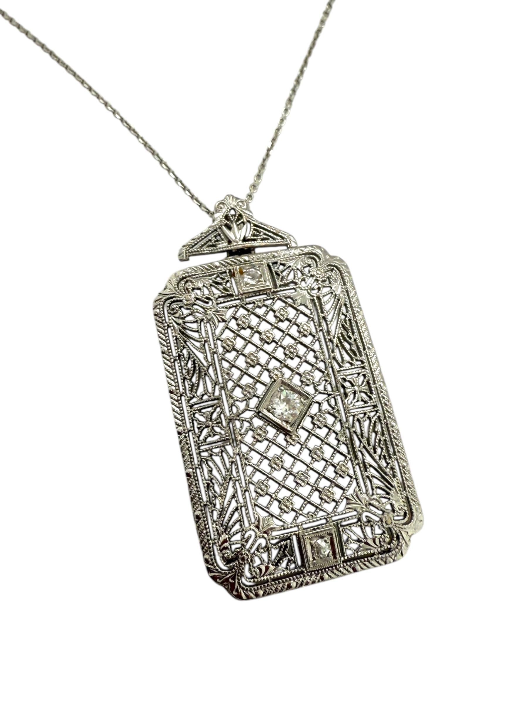 Art Deco White Gold Filigree Necklace In Good Condition For Sale In Montgomery, AL