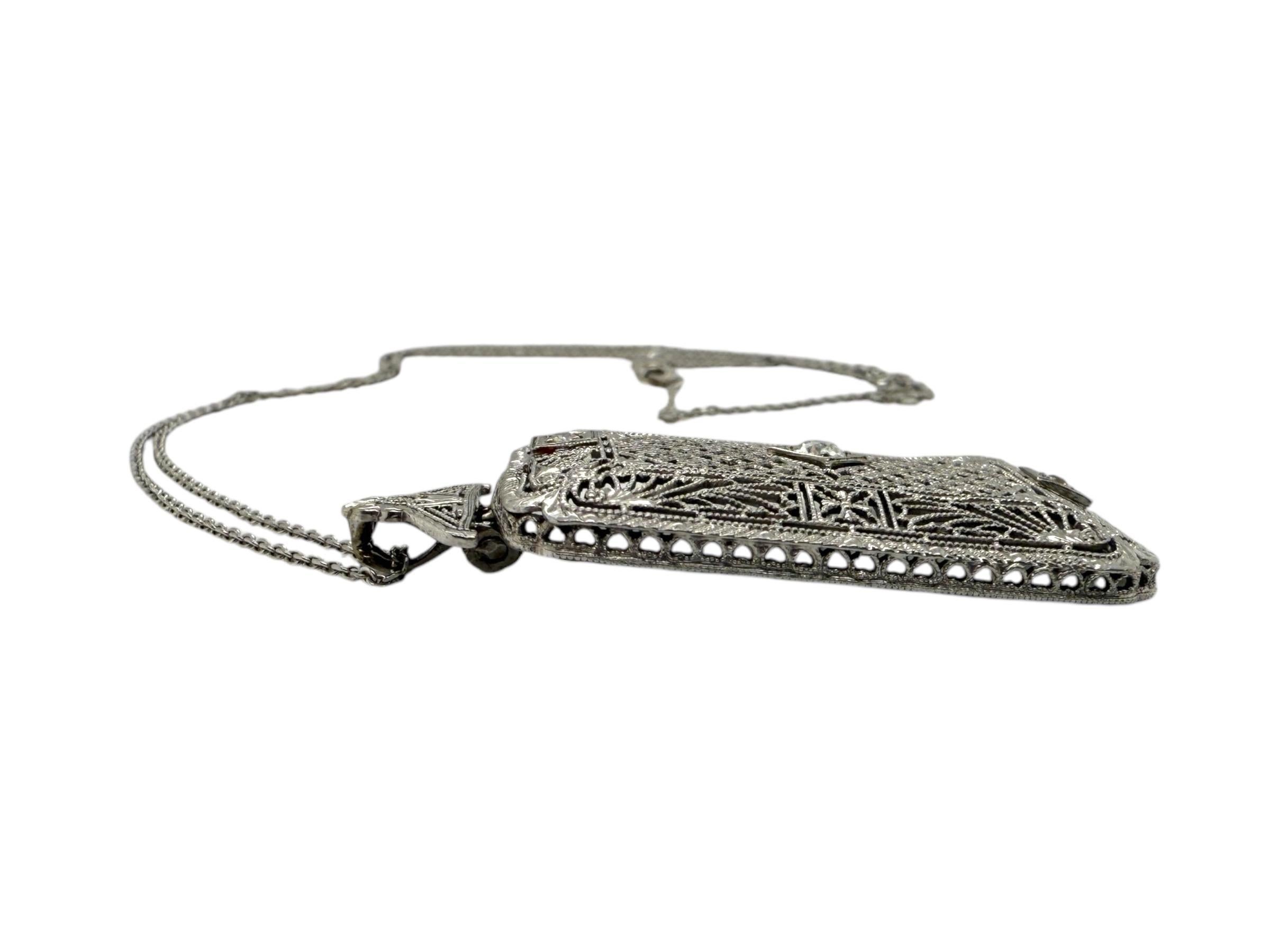 Art Deco White Gold Filigree Necklace For Sale 1