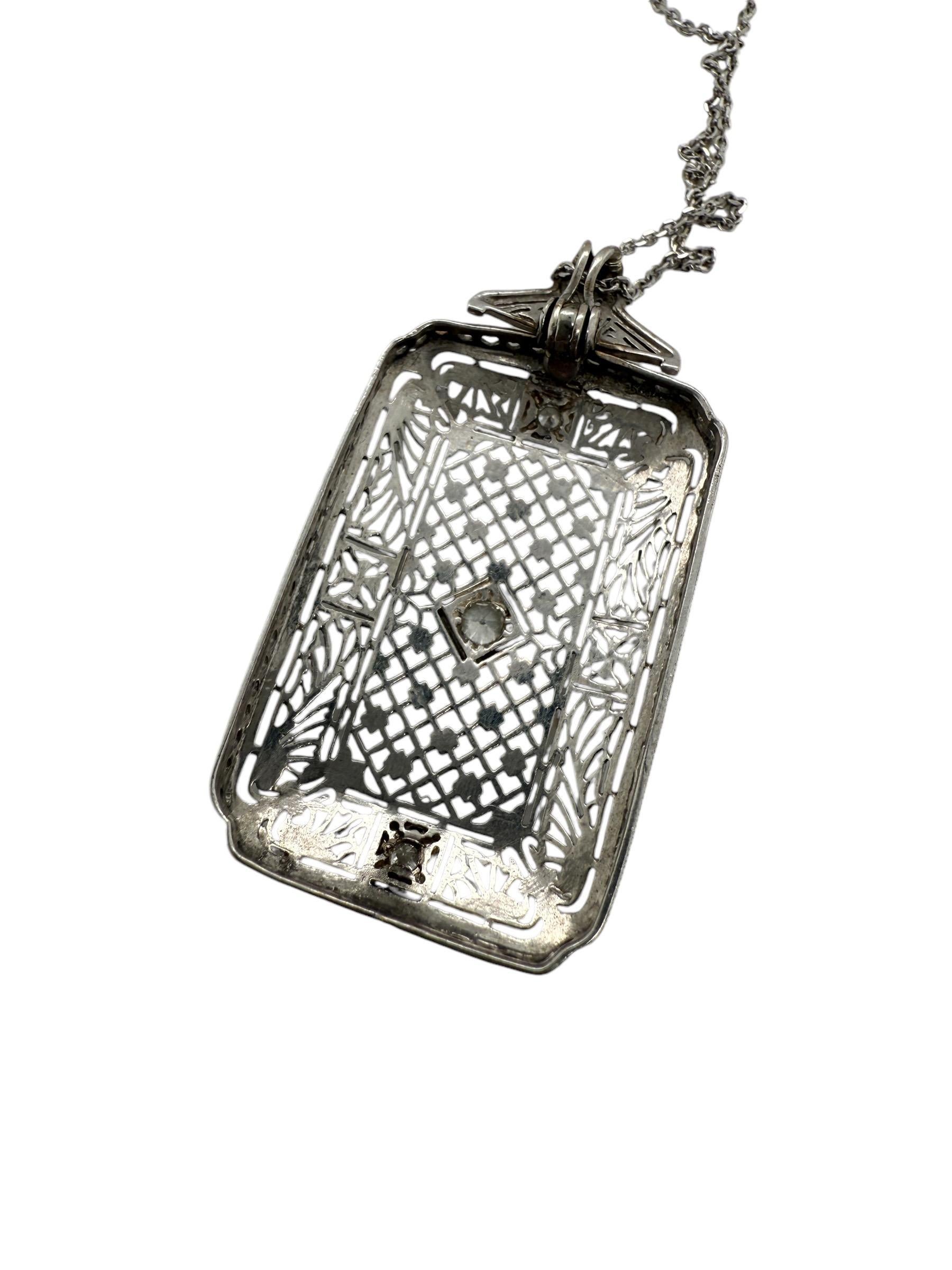 Art Deco White Gold Filigree Necklace For Sale 2
