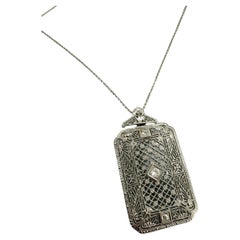 Art Deco White Gold Filigree Necklace
