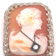 Art Deco White Gold Habille' Cameo Pendant
