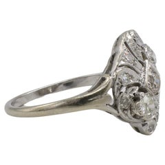 Art Deco White Gold Natural Old European Cut Diamond Navette Cocktail Ring