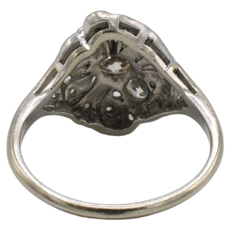 Art Deco White Gold Natural Old European Cut Diamond Navette Cocktail Ring In Excellent Condition For Sale In  Baltimore, MD