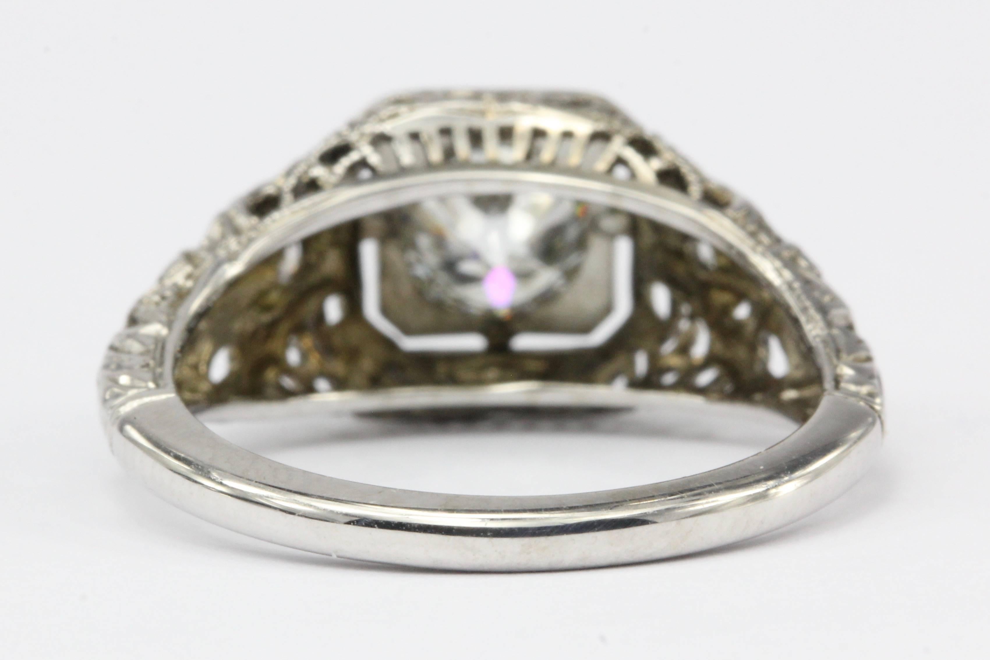 Women's Art Deco White Gold Old European Cut Diamond Engagement Ring