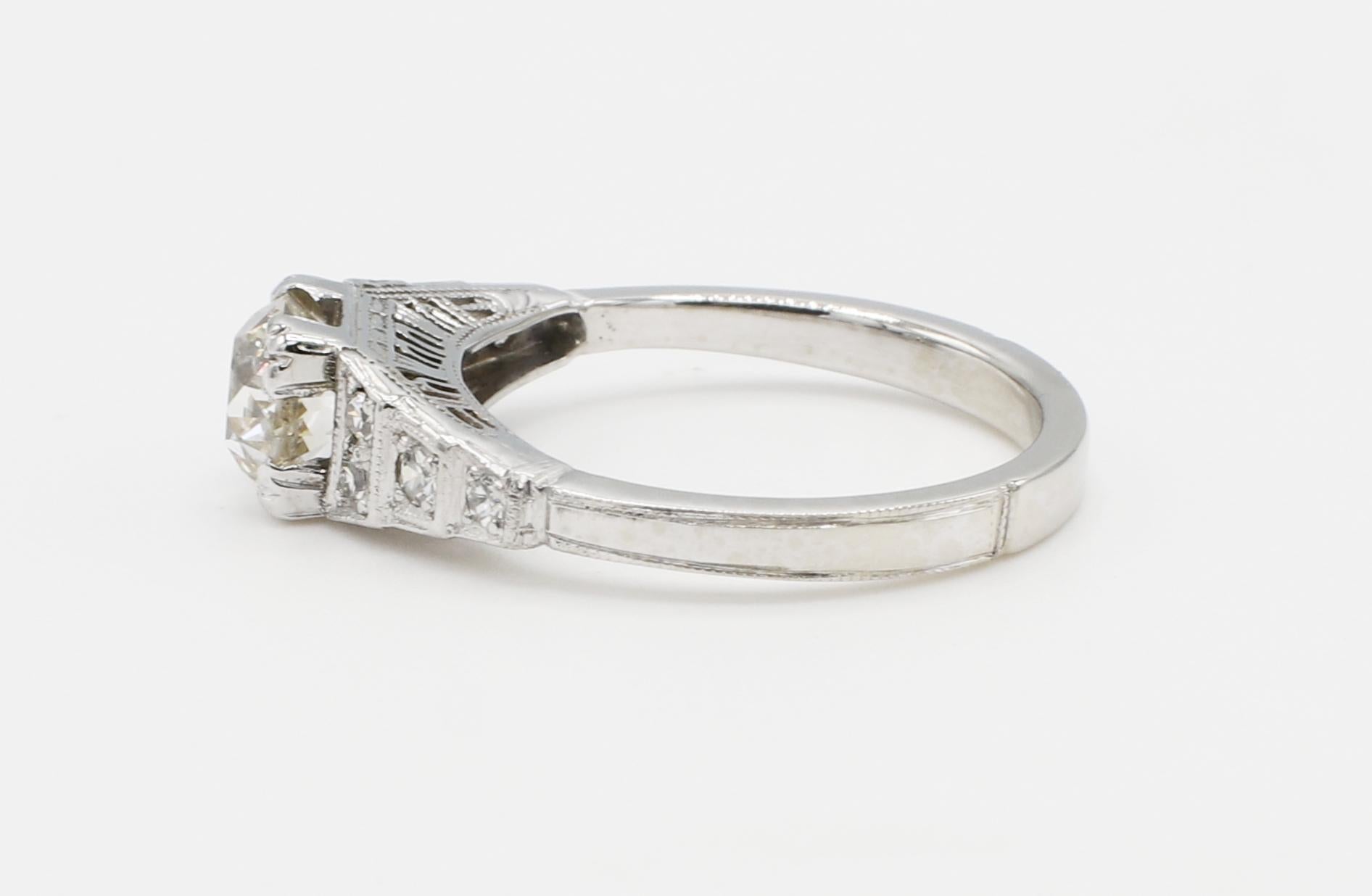 Art Deco Weißgold Alt-Europäischer Schliff Natürlicher Diamant-Verlobungsring (Alteuropäischer Schliff) im Angebot