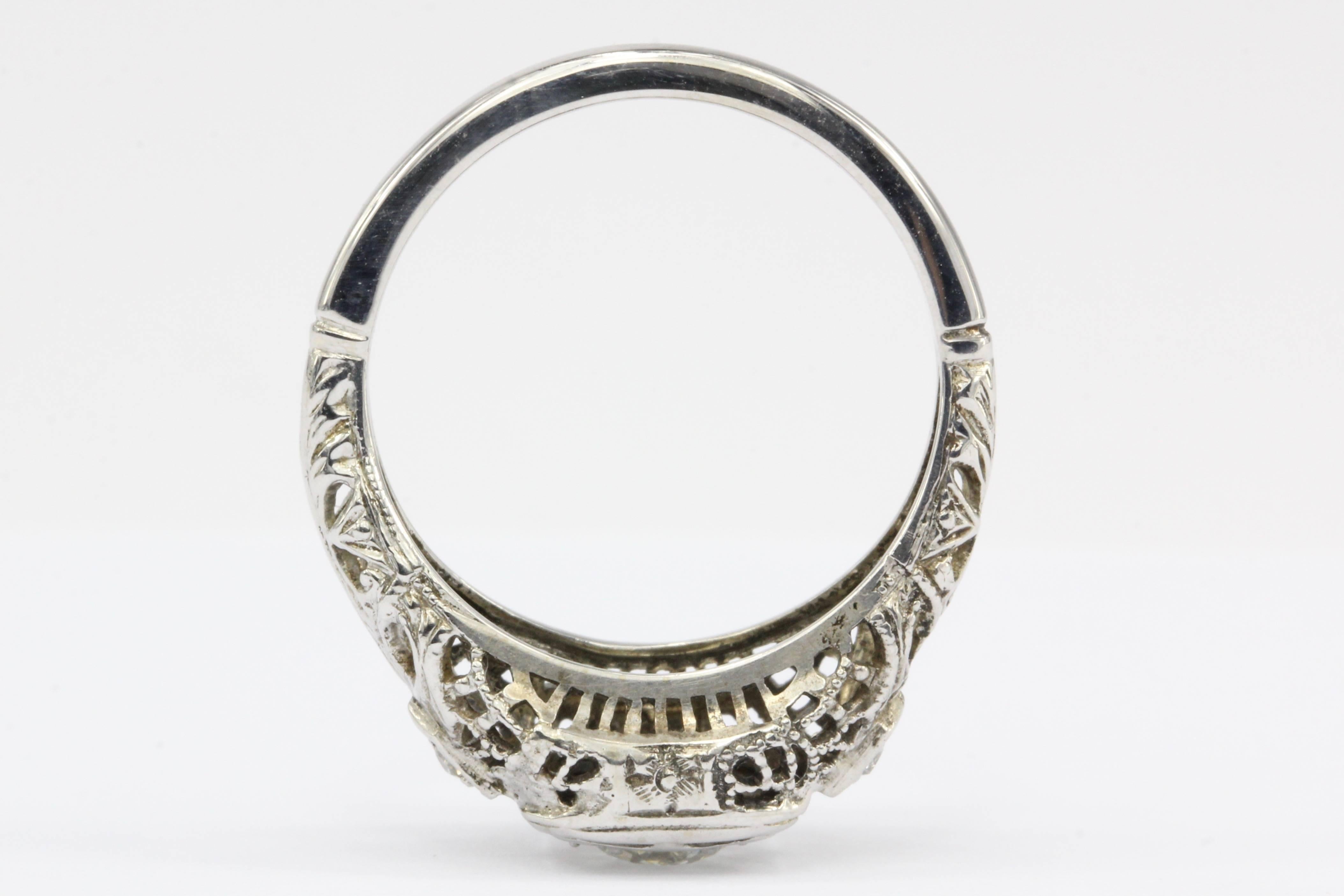 Art Deco White Gold Old European Cut Diamond Engagement Ring 1