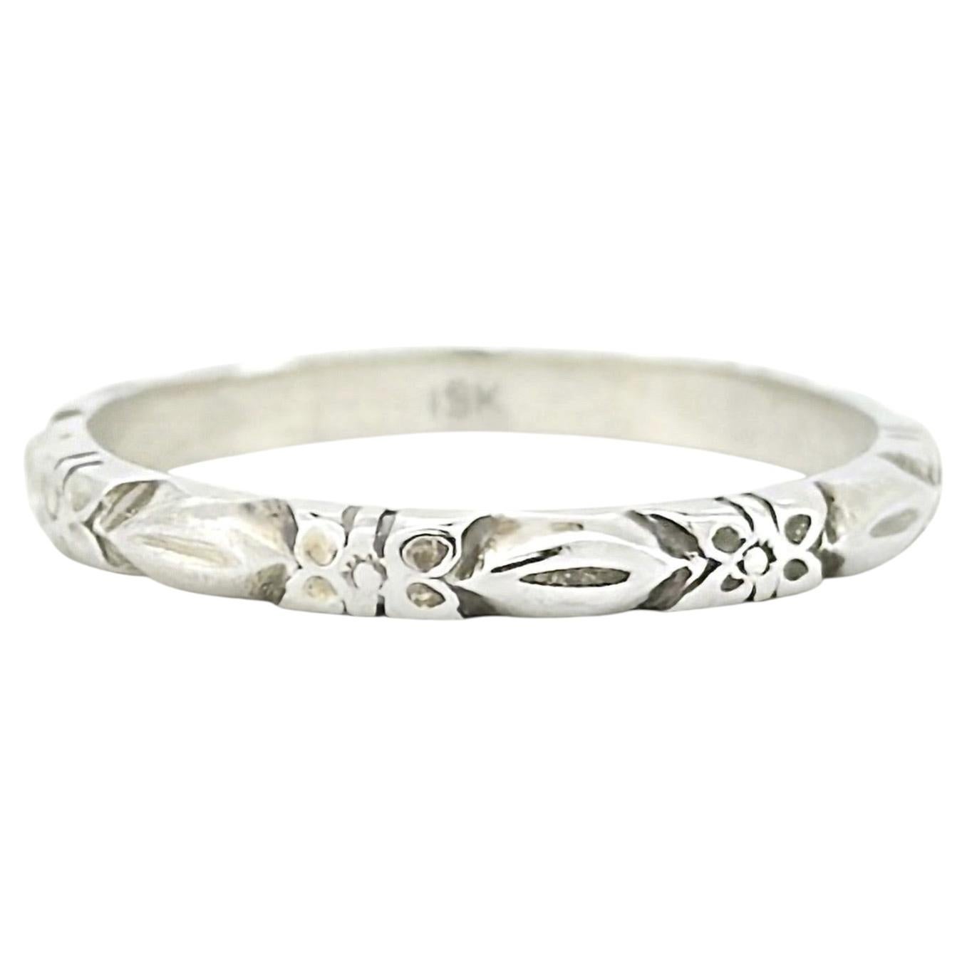 Bague empilable en or blanc Art déco Orange Blossom, taille 6.75
