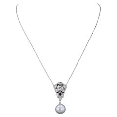 Art Deco White Gold, Pearl, and Sapphire Necklace